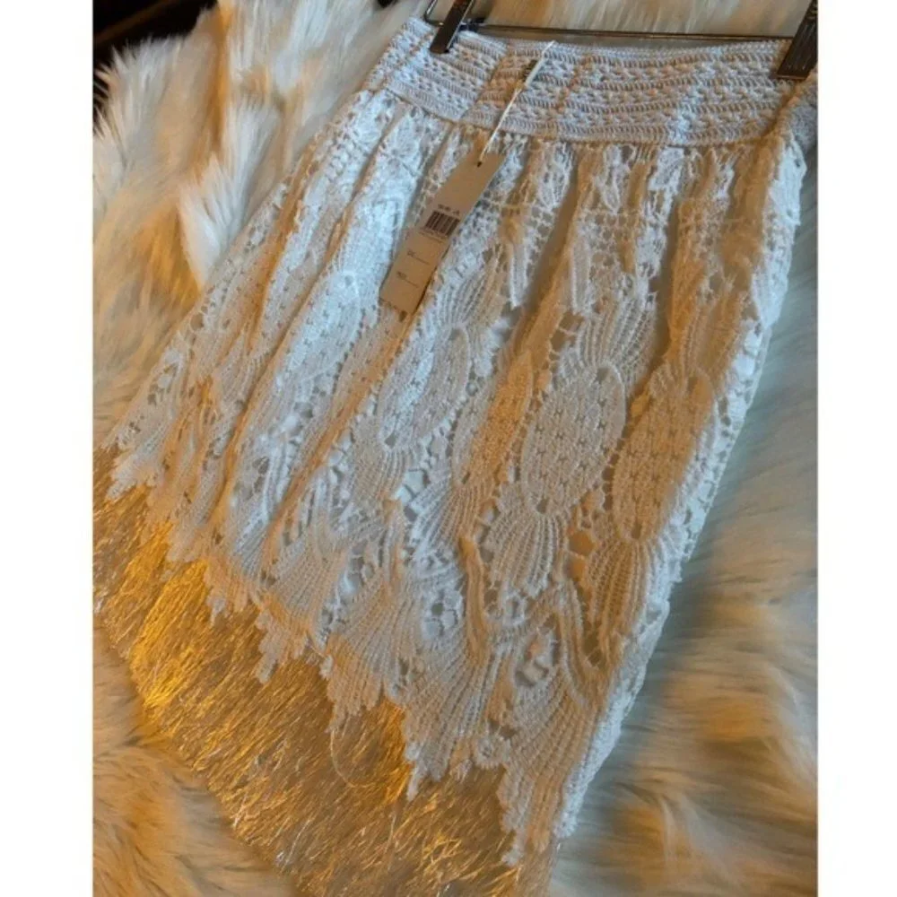 NEW Julia Fashion Classic White Fringe Lace Skirt Size L/XL - Picture 6 of 8